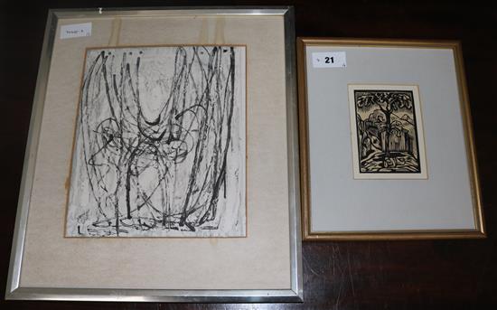 A Roger Fry woodcut, St Agnes, 13 x 9cms and a Barbara Hepworth print